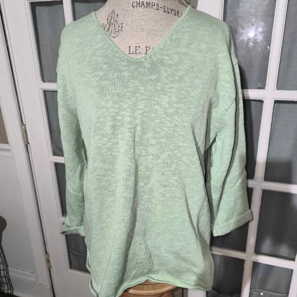 Vintage Misolli Womens‎ Green Knit V Neck Sweater Small